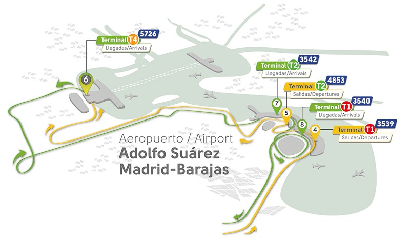 Mappa trasporti aeroporto di Madrid